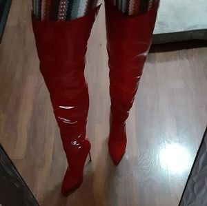 Thigh high red boots